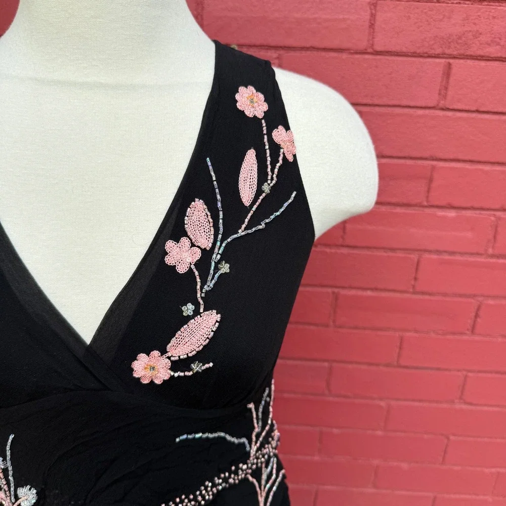 Vtg Y2K Karen Kane Beaded Floral Sleeveless Top Womens Size XS Whimsygoth Fairy - Picture 3 of 8